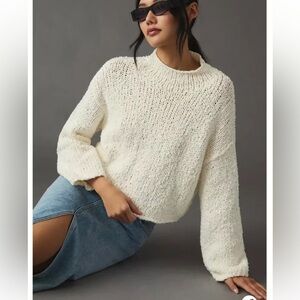 Anthropologie crop mock neck ivory sweater